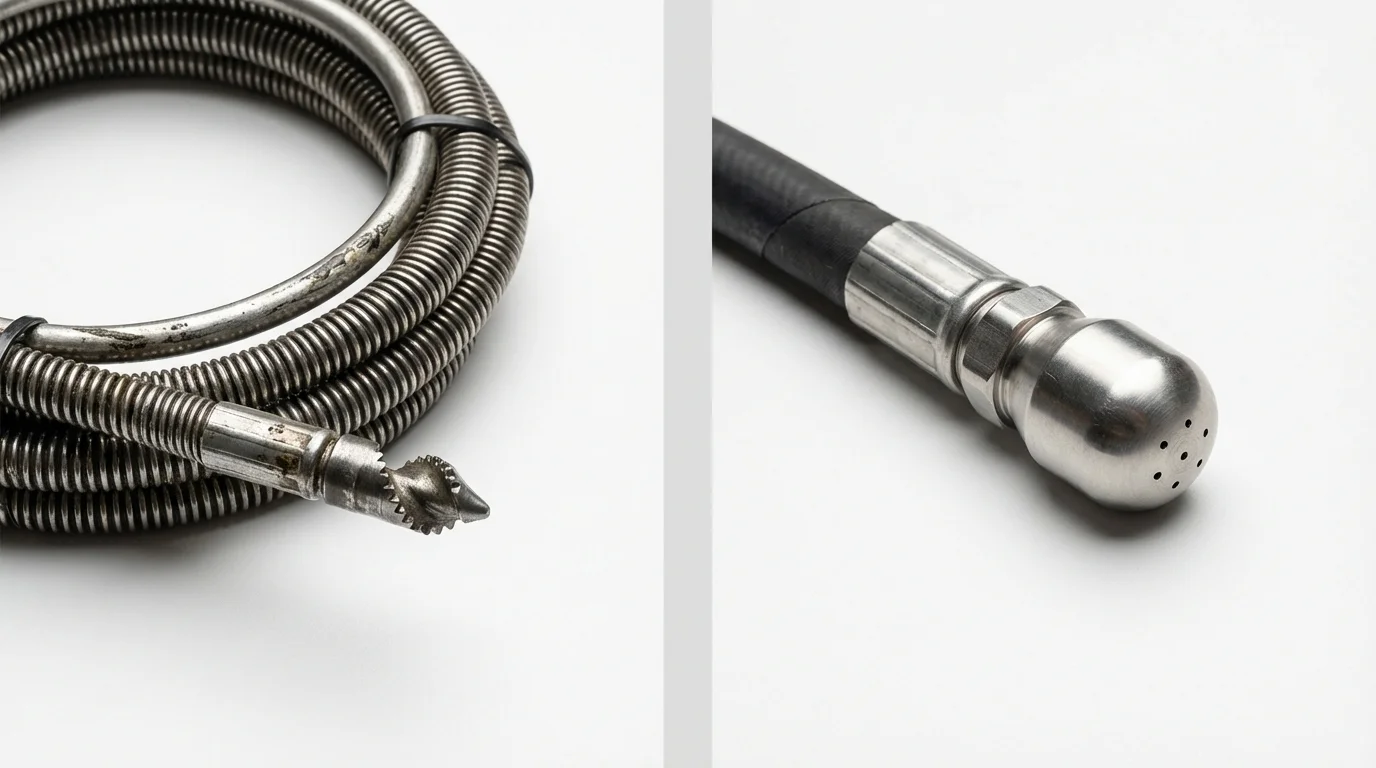 Drain snake cable and hydro jetting nozzle used for drain cleaning in Belle Glade, FL