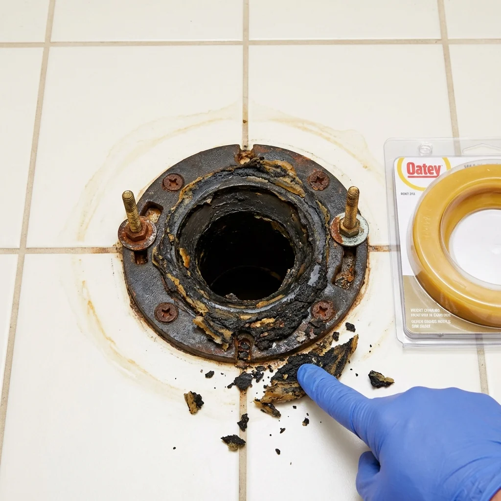 Failed wax ring showing water seepage at the base of a toilet in a Belle Glade, FL home